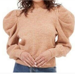 Astr Tan Puff Sleeve Neutral Nicole Winter  Sweater Vintage Looking Wool Mix
